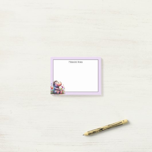 Niedliche Wasserfarbe Hippo Post-it Klebezettel (Auf Schreibtisch)