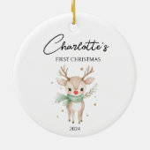 Niedliche Wasserfarbe Hirsche Custom Baby First Ch Keramik Ornament (Hinten)