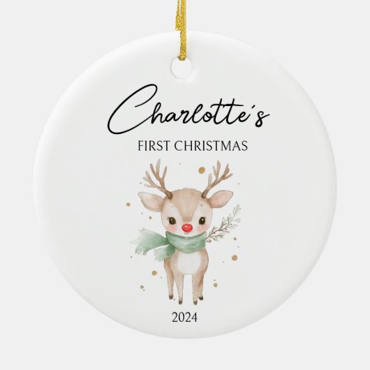 Niedliche Wasserfarbe Hirsche Custom Baby First Ch Keramik Ornament (Hinten)