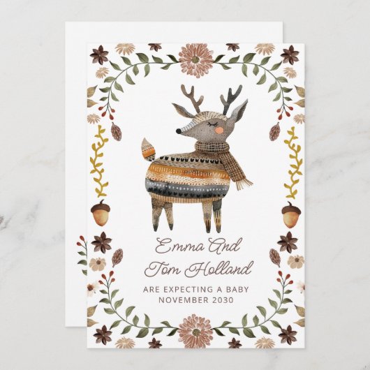 Niedliche Wasserfarbe Hirsche Gewitterschwangersch Ankündigung (Vorne/Hinten)