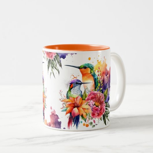 Niedliche Wasserfarbe Hummingvogel und exotische B Zweifarbige Tasse (VorderseiteRechts)
