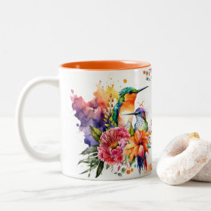 Niedliche Wasserfarbe Hummingvogel und exotische B Zweifarbige Tasse
