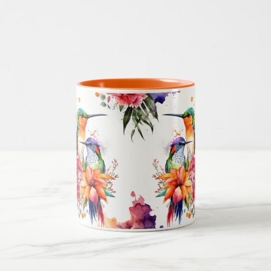 Niedliche Wasserfarbe Hummingvogel und exotische B Zweifarbige Tasse (Mittel)