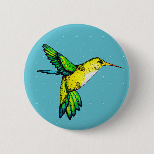 Niedliche Wasserfarbe Hummingvogel & weiße Punkte Button