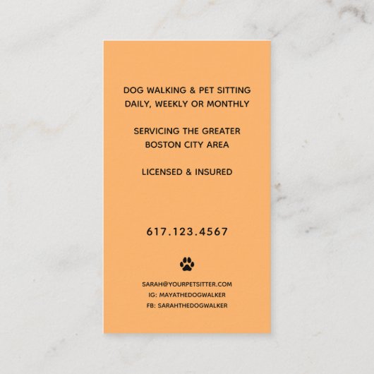 Niedliche Wasserfarbe Hund zu Fuß Haustier Sitzen Visitenkarte (Rückseite)