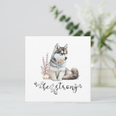 Niedliche Wasserfarbe Husky ist stark kalligraphis Einladung (Stehend Vorderseite)