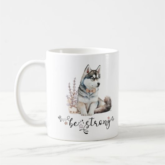Niedliche Wasserfarbe Husky ist stark kalligraphis Kaffeetasse (Links)
