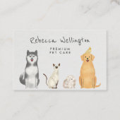Niedliche Wasserfarbe Katze Hund Bunny Pet Sitter Visitenkarte (Vorderseite)