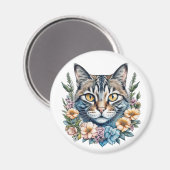 Niedliche Wasserfarbe Katze mit Blume Magnet (Vorderseite/Rückseite)