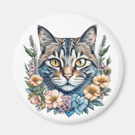 Niedliche Wasserfarbe Katze mit Blume Magnet