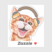 Niedliche Wasserfarbe Katze Musik hören Aufkleber (Blatt)