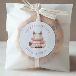 Niedliche Wasserfarbe Katze Personalisiert Frohe W Runder Aufkleber