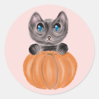 Niedliche Wasserfarbe Katze und Pumpkettenaufklebe Runder Aufkleber