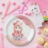 Niedliche Wasserfarbe Katze Wintermäntel Party Pappteller (Party)