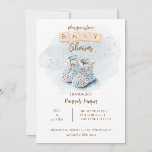 Niedliche Wasserfarbe Kinderdusche Einladung (Vorderseite)