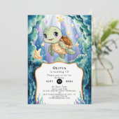 Niedliche Wasserfarbe Kinderschildkröte Geburtstag Einladung (Stehend Vorderseite)