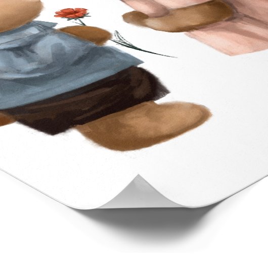 Niedliche Wasserfarbe Kissende Bären | Bärenmauer Poster (Ecke)