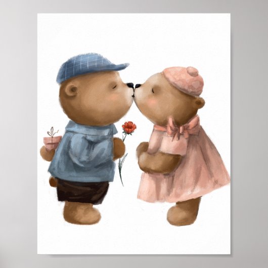 Niedliche Wasserfarbe Kissende Bären | Bärenmauer Poster (Vorne)