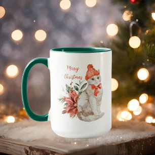 Niedliche Wasserfarbe Kitten Frohe Weihnachtsfeier Tasse