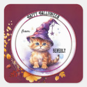 Niedliche Wasserfarbe Kitten Happy Halloween Stick Quadratischer Aufkleber (Vorderseite)