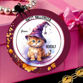 Niedliche Wasserfarbe Kitten Happy Halloween Stick Quadratischer Aufkleber