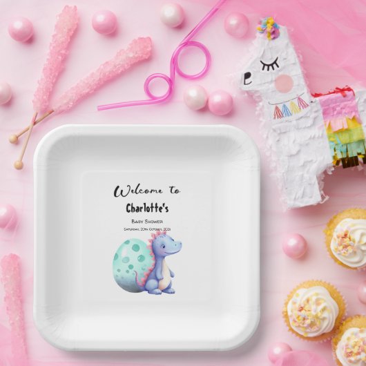 Niedliche Wasserfarbe Kleine Dinosaurier Babydusch Pappteller (Party)