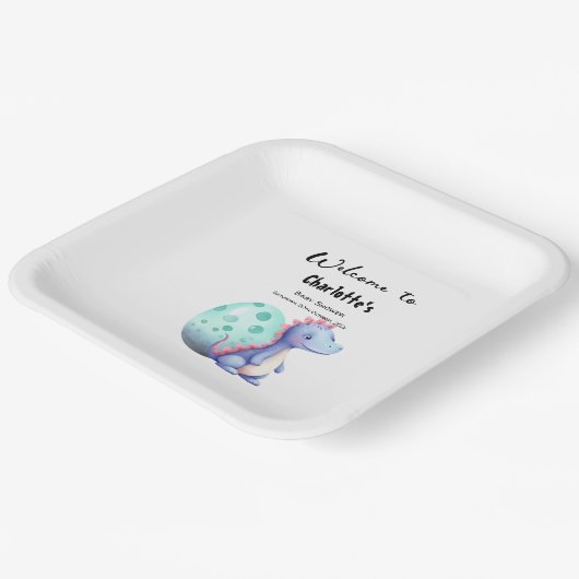 Niedliche Wasserfarbe Kleine Dinosaurier Babydusch Pappteller (Gewinkelt)