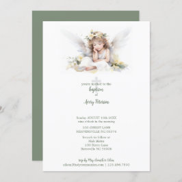 Niedliche Wasserfarbe Kleine Girl Angel Cross Tauf Einladung