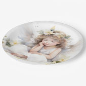 Niedliche Wasserfarbe Kleine Girl Engel Religiös Pappteller (Schrägansicht)