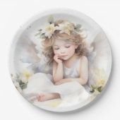 Niedliche Wasserfarbe Kleine Girl Engel Religiös Pappteller (Vorderseite)
