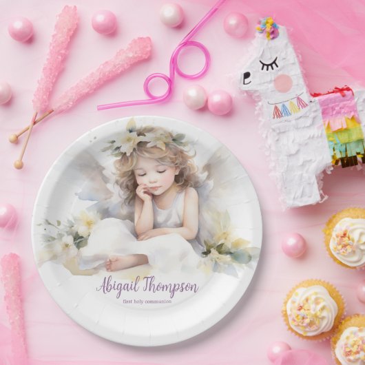 Niedliche Wasserfarbe Kleine Girl Engel Religiös Pappteller (Party)
