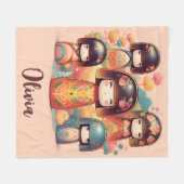 Niedliche Wasserfarbe Kokeshi Dolls Blush Fleecedecke (Vorderseite (Horizontal))