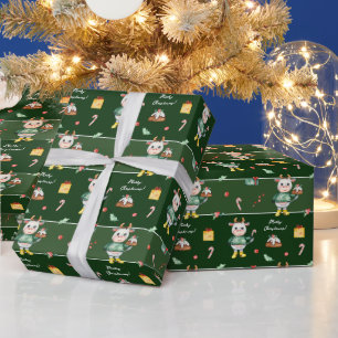 Niedliche Wasserfarbe Kuh Holding Bundt Kuchen Wei Geschenkpapier