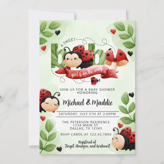 Niedliche Wasserfarbe Ladybug Käfer Insektendusche Einladung (Vorderseite)