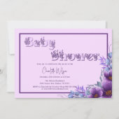 Niedliche Wasserfarbe Lila Blume Kinderdusche Einladung (Vorderseite)