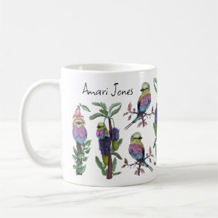 Niedliche Wasserfarbe Lilac Brustrollenvogel Kaffeetasse
