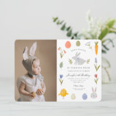 Niedliche Wasserfarbe Little Bunny Carrot Geburtst Einladung (Stehend Vorderseite)