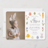 Niedliche Wasserfarbe Little Bunny Carrot Geburtst Einladung (Vorderseite)