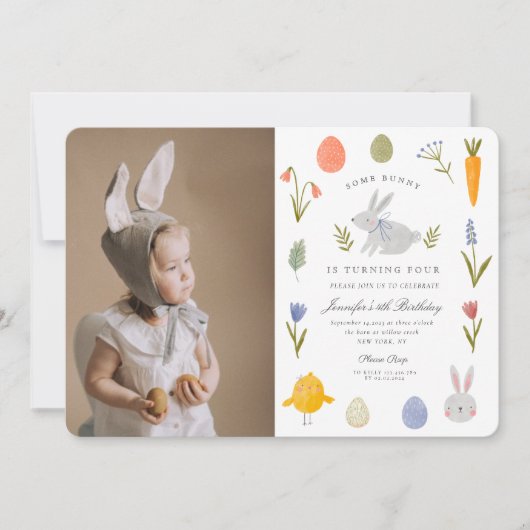 Niedliche Wasserfarbe Little Bunny Carrot Geburtst Einladung (Vorderseite)