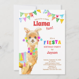 Niedliche Wasserfarbe Llama Birthday Fiesta Einladung