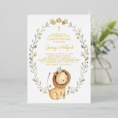 Niedliche Wasserfarbe LöwenPrince Baby Boy Christe Folieneinladung (Stehend vorne)
