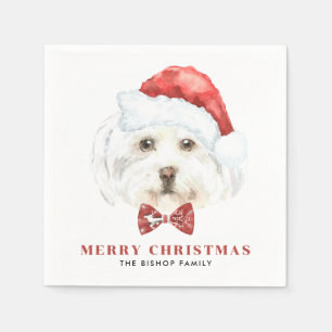 Niedliche Wasserfarbe Malteser Hund Weihnachten Serviette