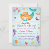 Niedliche Wasserfarbe Meerjungfrau Kinderdusche Einladung (Vorderseite)