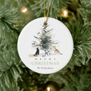 Niedliche Wasserfarbe Meowy Weihnachtsbaumkatzen F Keramik Ornament