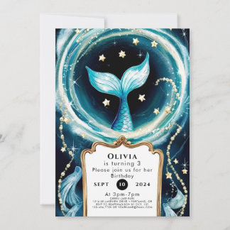 Niedliche Wasserfarbe Mermaid Geburtstag Einladung