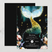 Niedliche Wasserfarbe Mermaid Geburtstag Einladung (Vorne/Hinten)