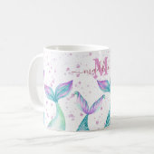 Niedliche Wasserfarbe Mermaid Mit Monogramm Kaffeetasse (Vorderseite Links)