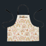 Niedliche Wasserfarbe Modernes Boho Rainbows-Muste Schürze<br><div class="desc">Schürze mit individualisierbaren Monogramm-Namen mit einem Wasserfarbmuster,  das moderne Boho-Regenbögen in erdigen,  neutralen Tönen mit Herz,  Sternen und Schmetterlingen lackiert.</div>