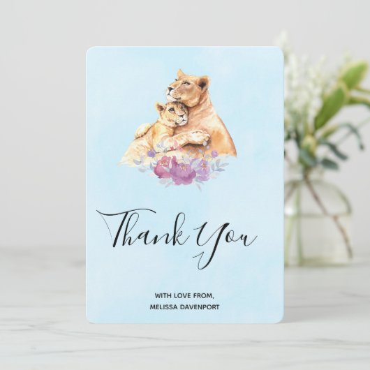 Niedliche Wasserfarbe Mutter Löwe & Cub Vielen Dan Dankeskarte (Stehend Vorderseite)
