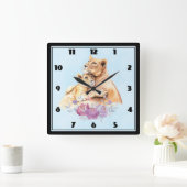Niedliche Wasserfarbe Mutter Löwe und Cube Quadratische Wanduhr (Zuhause)